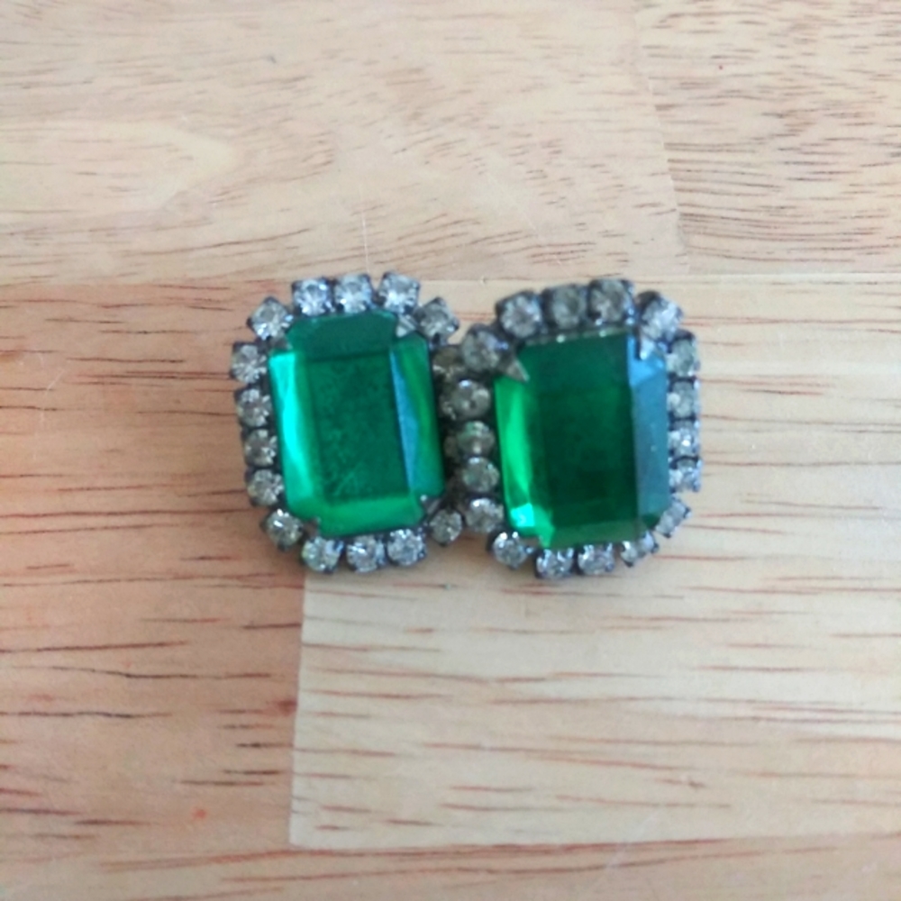 Diamond Vintage Green Earrings Clear Stones Square Classic
